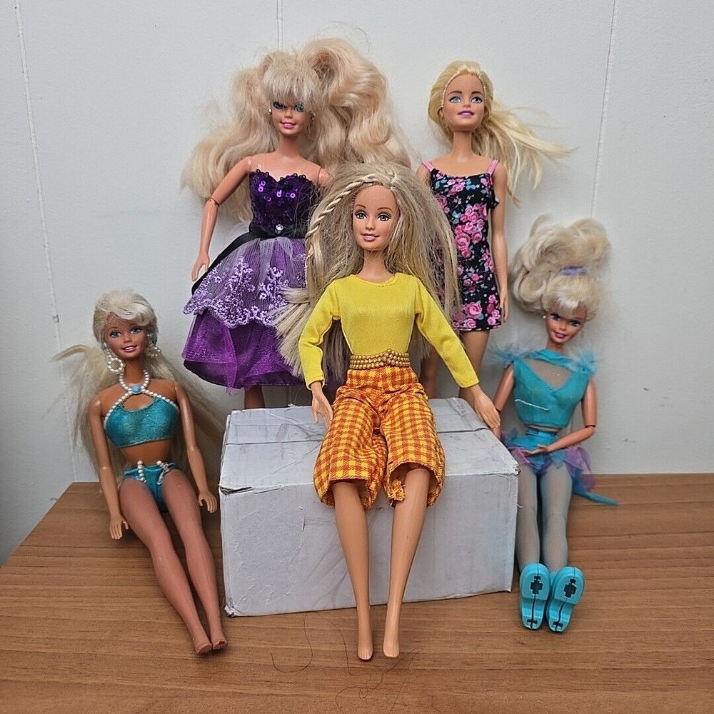 90's Barbies Lot of (5) Redressed Pearl Beach w/ Earrings Tanner Olympic Skater
